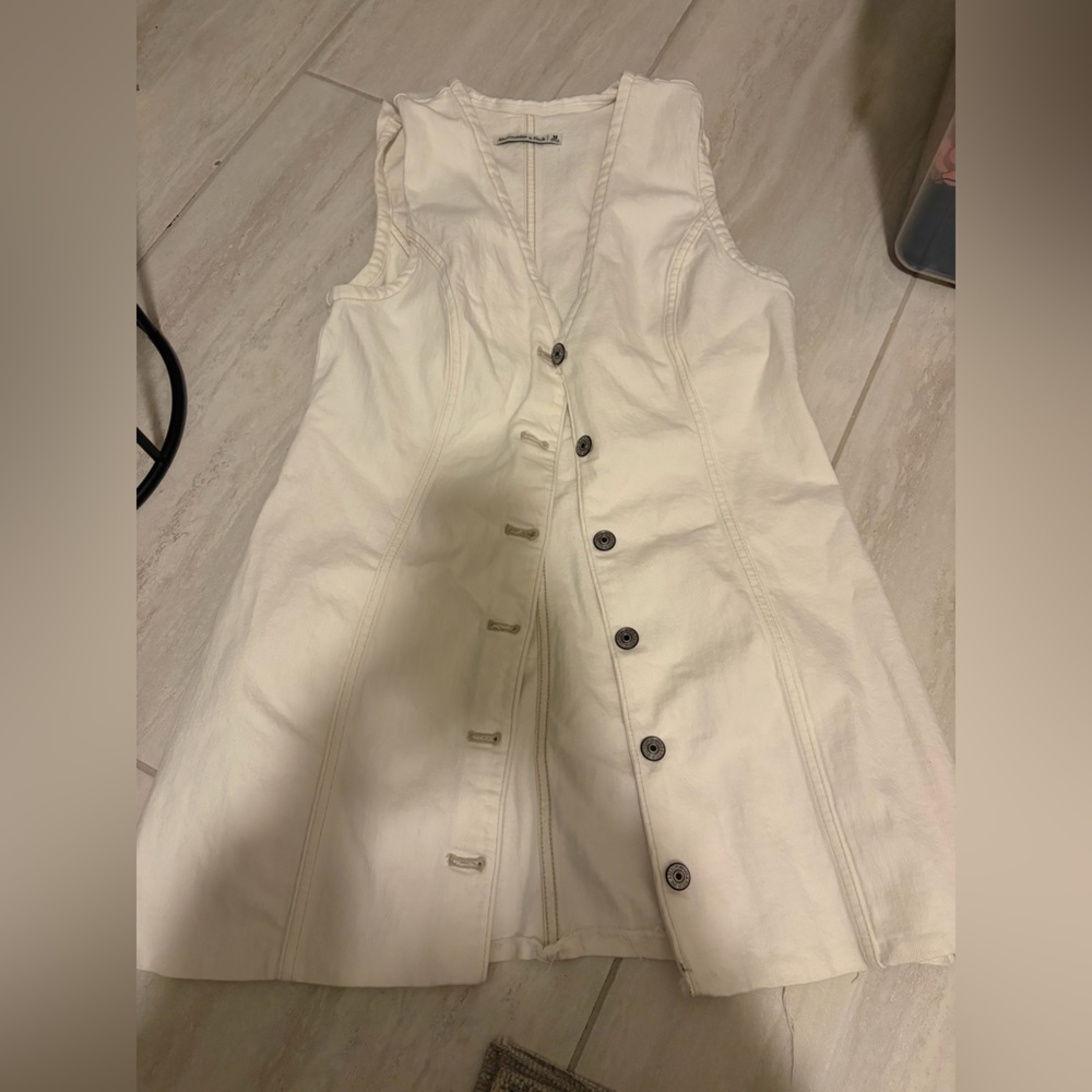 Abercrombie & Fitch White Sleeveless Button-Front Jean Dress Size M